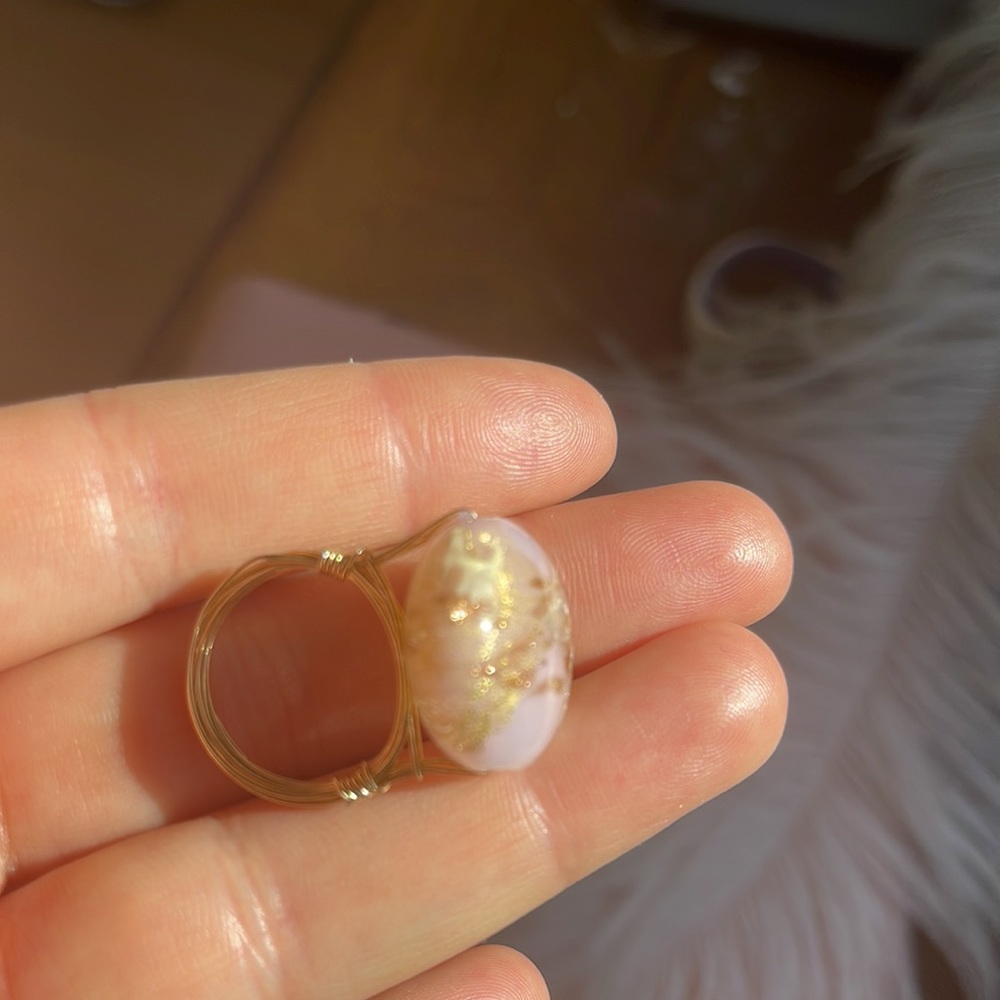 Pink Pearl Earrings & Glass ring Handmade Artisan Y2K gold - Picture 5 of 8